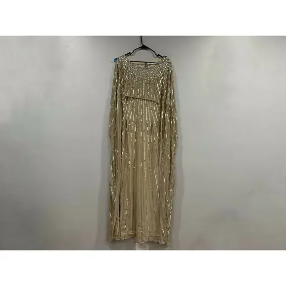 Mac Duggal | Dresses | Mac Duggal 93869 Embellished Column Beaded Cape Gown  Champagne Size 6 New | Poshmark